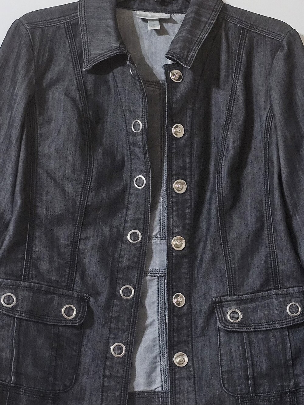 Dress Barn Dark Gray Jean Jacket with Metal Buttons - Picture 4 of 7